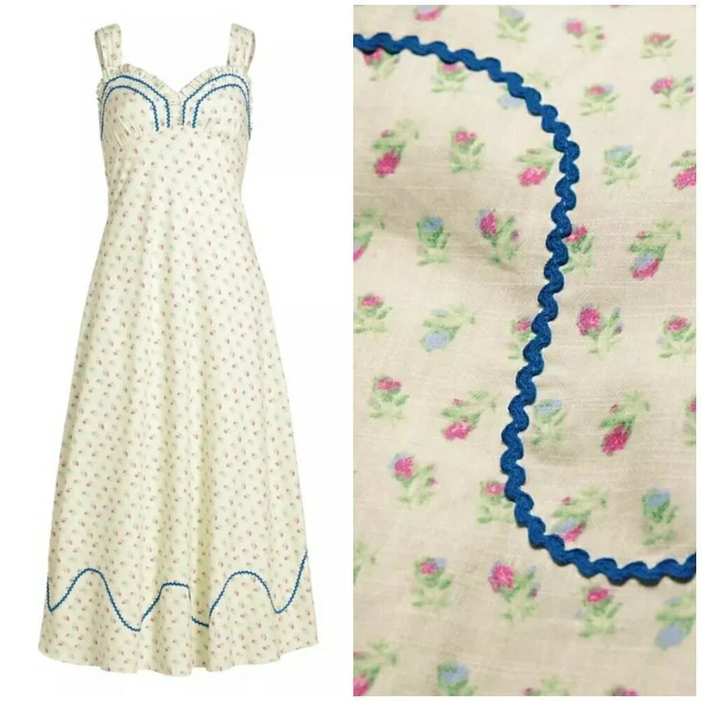 💕FREE PEOPLE💕 Sweet Hearts Midi Dress ~ Ivory Combo Medium NWOT